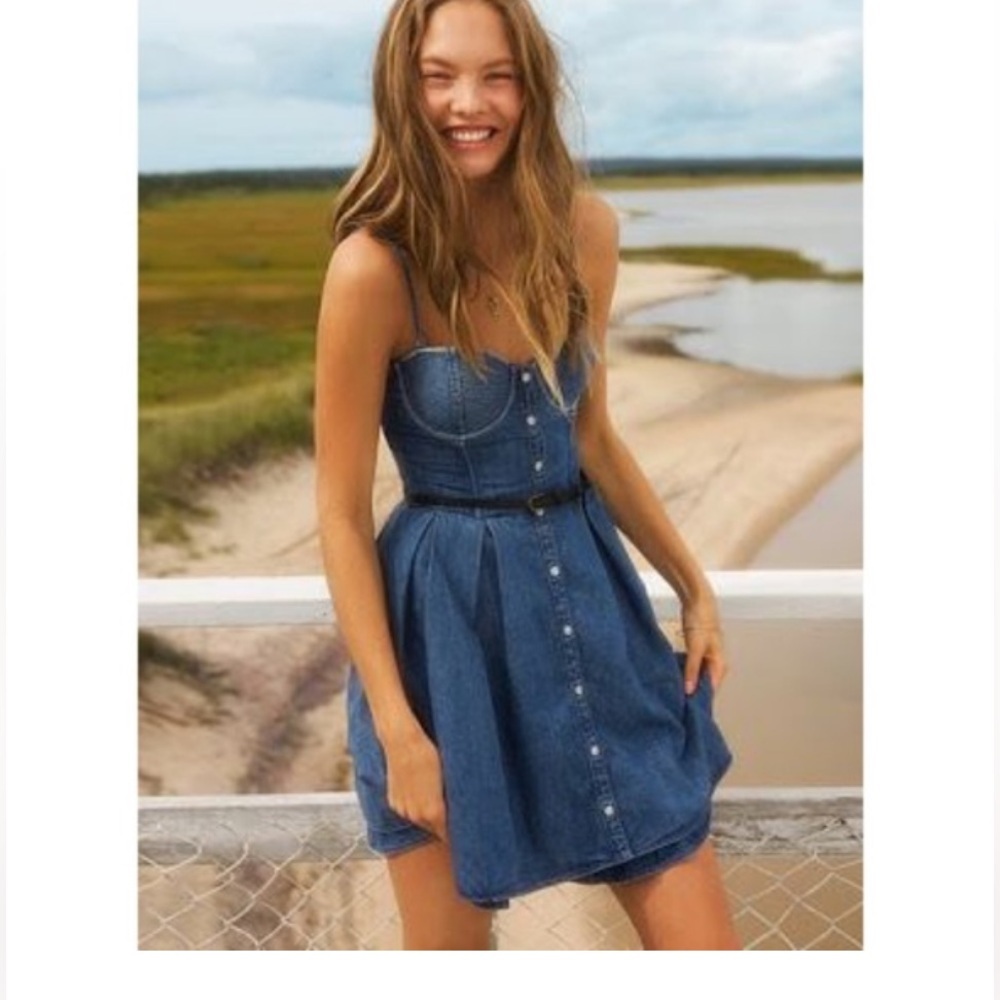Denim Button-Front Sundress - Blue
